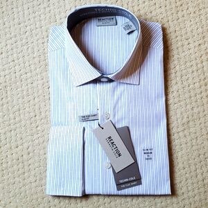NWT Men's Dress Shirt, Kenneth Cole Reaction, Slim Fit, White/Thin Black Stripes